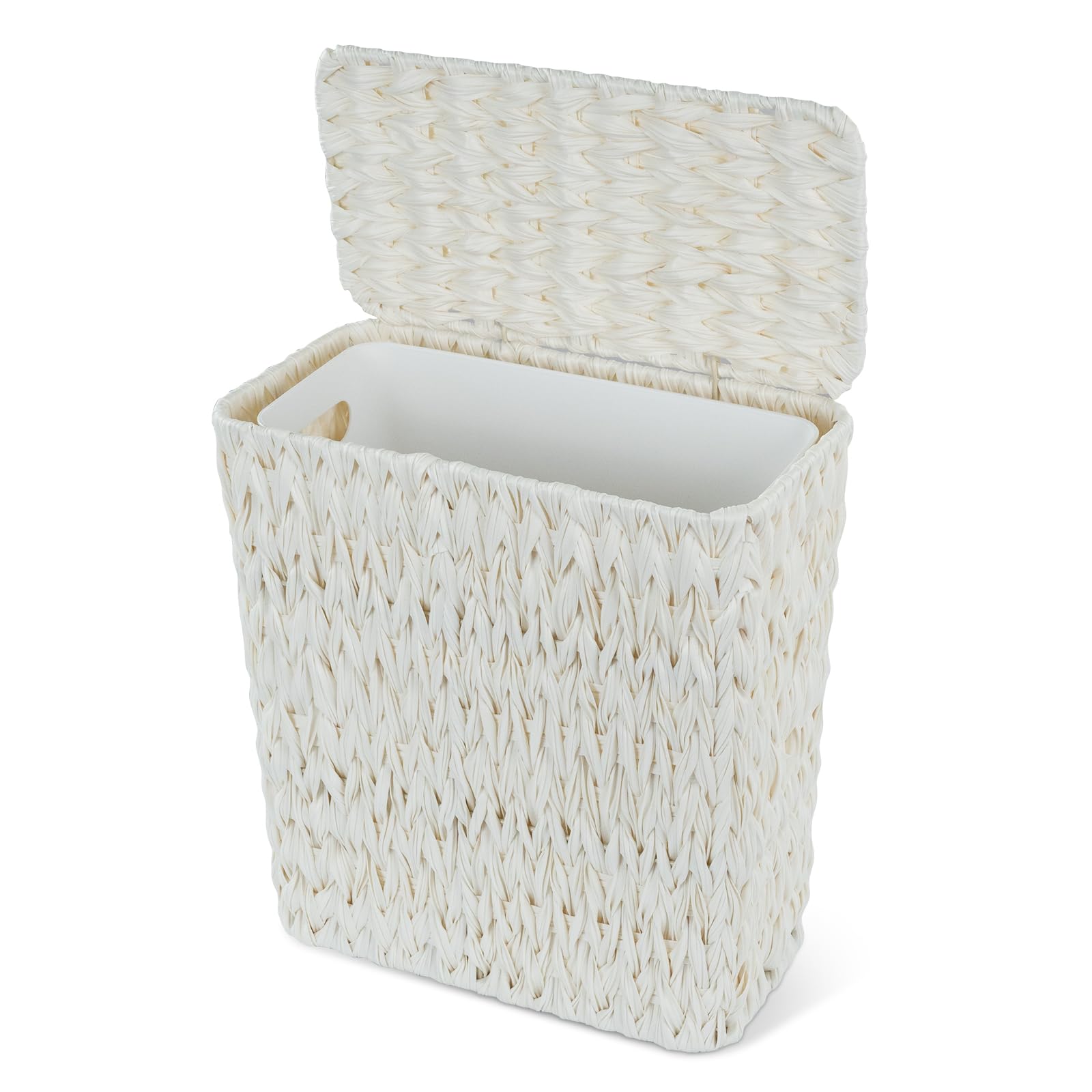 Photo 1 of Coeusy Wicker Trash Can with Lid and Liner,Boho Decotative Small Bathroom Trash Cans,Waterproof Slim Waste Basket for Bedroom,Home Office,3 Gallon Cream White