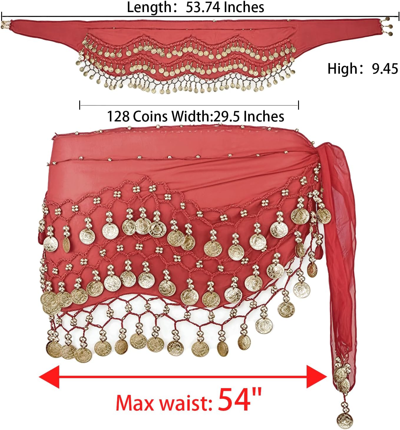 ベリーダンス ヒップスカーフ ベリーダンス コスチューム ベリースカーフ ベリーダンサー コインスカート スカート ラップ 128ゴ  持ってて間違いなし！ゴールドコイン付き黒ヒップスカーフ【ベリーダンス衣装／レッスン着】