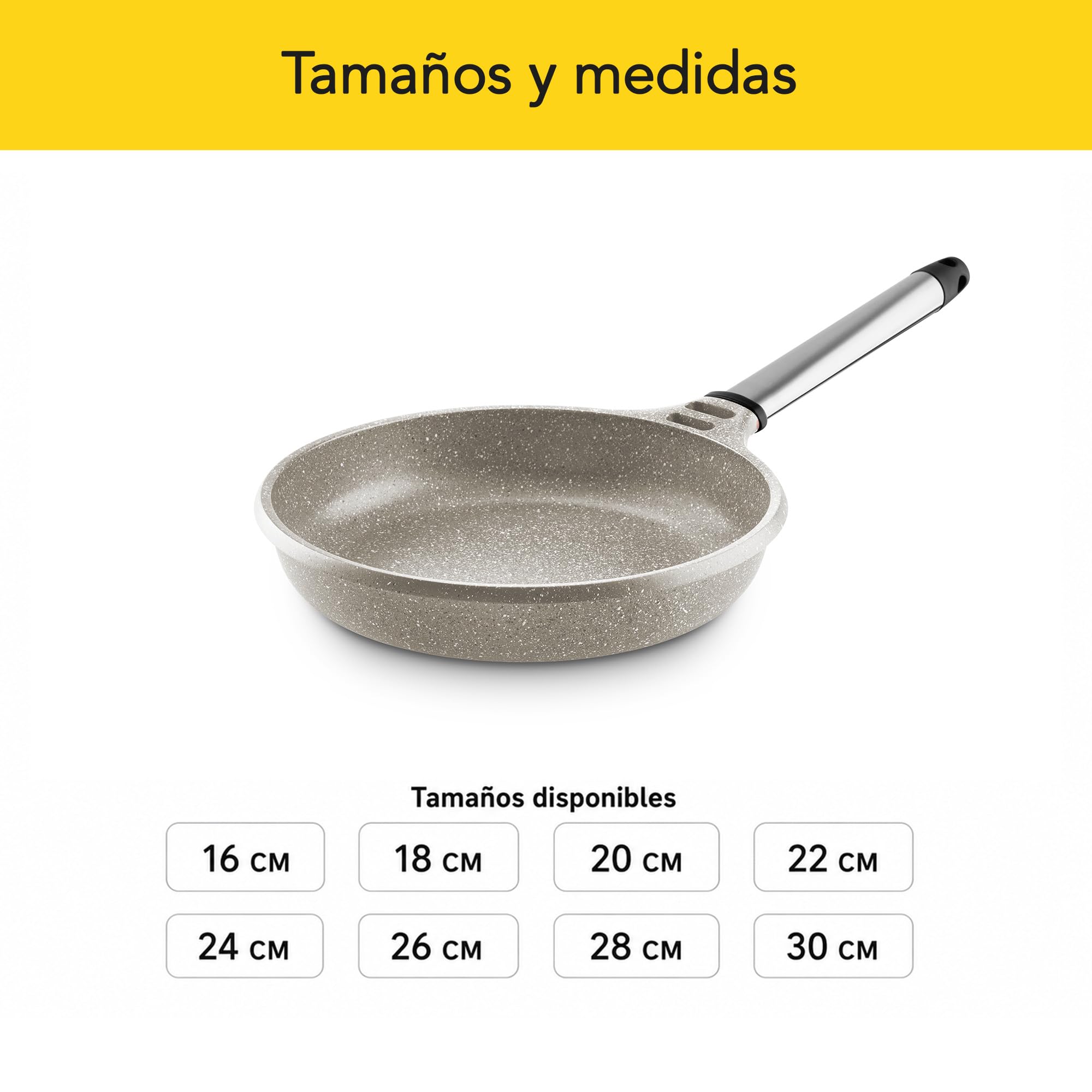 Castey - Sartén Stone Ceramic 24 cm, Acabado Gris, Mango Desmontable de Madera Natural, Aluminio Fundido, Antiadherente Cerámico Durion PFAS Free, Full Induction, Apta para Todas las Cocinas