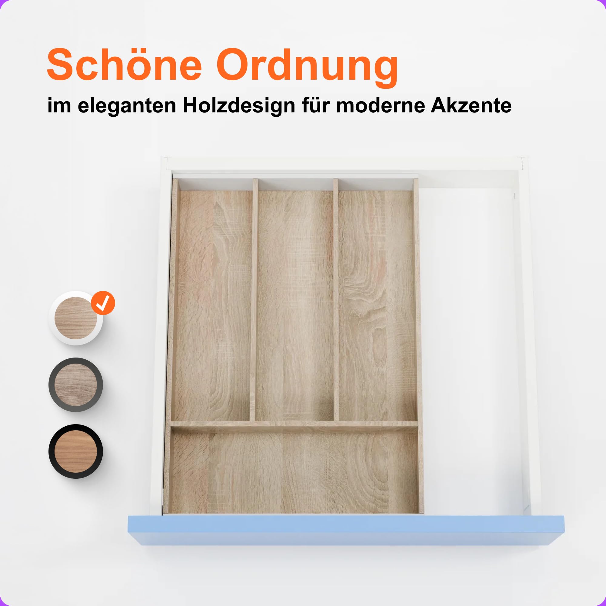 Blum AMBIA-LINE Besteckkasten | Premium Schubladen-Organizer für moderne Küchen & Schränke | schützt, sortiert & ordnet Besteck übersichtlich | mit Antirutschfüßen | 42×30×5 cm | Bardolino Eiche