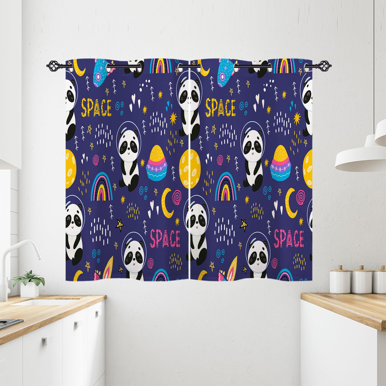 ANHOPE Panda Curtains Eyelet Ring Top Blackout Thermal Insulated Curtains Cute Cartoon Space Animal Panda Moon Rocket Print Pattern Soft Window Drapes for Bedroom Living Room 28 x 54 Inch 2 Panels โ image 1