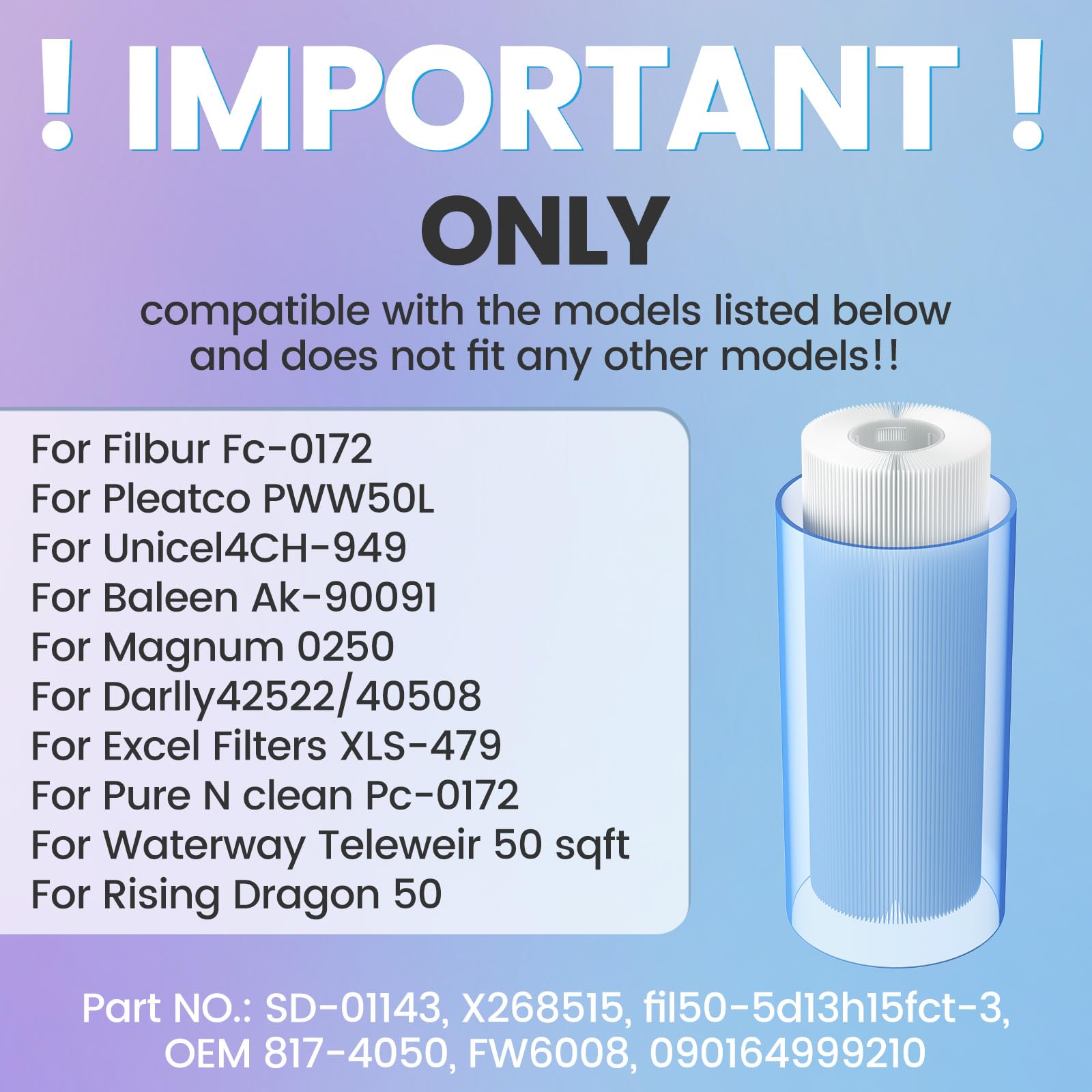 Beckacher 4CH-949 Spa Filter Compatible with Unicel, Pleatco PWW50L, Filbur FC-0172, SD-01143, 817-4050, Baleen AK-90091, Rising Dragon 50, Waterway Teleweir 50 sqft hot tubs Filter Cartridge, 2 Pack