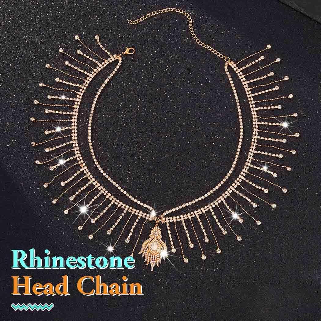 Sixexey Eyptian Head Chain Gold Rhinestone Tassel Head Jewelry for Women | Sparkly Headpiece Cleopatra Costume Hair Accessories for Women