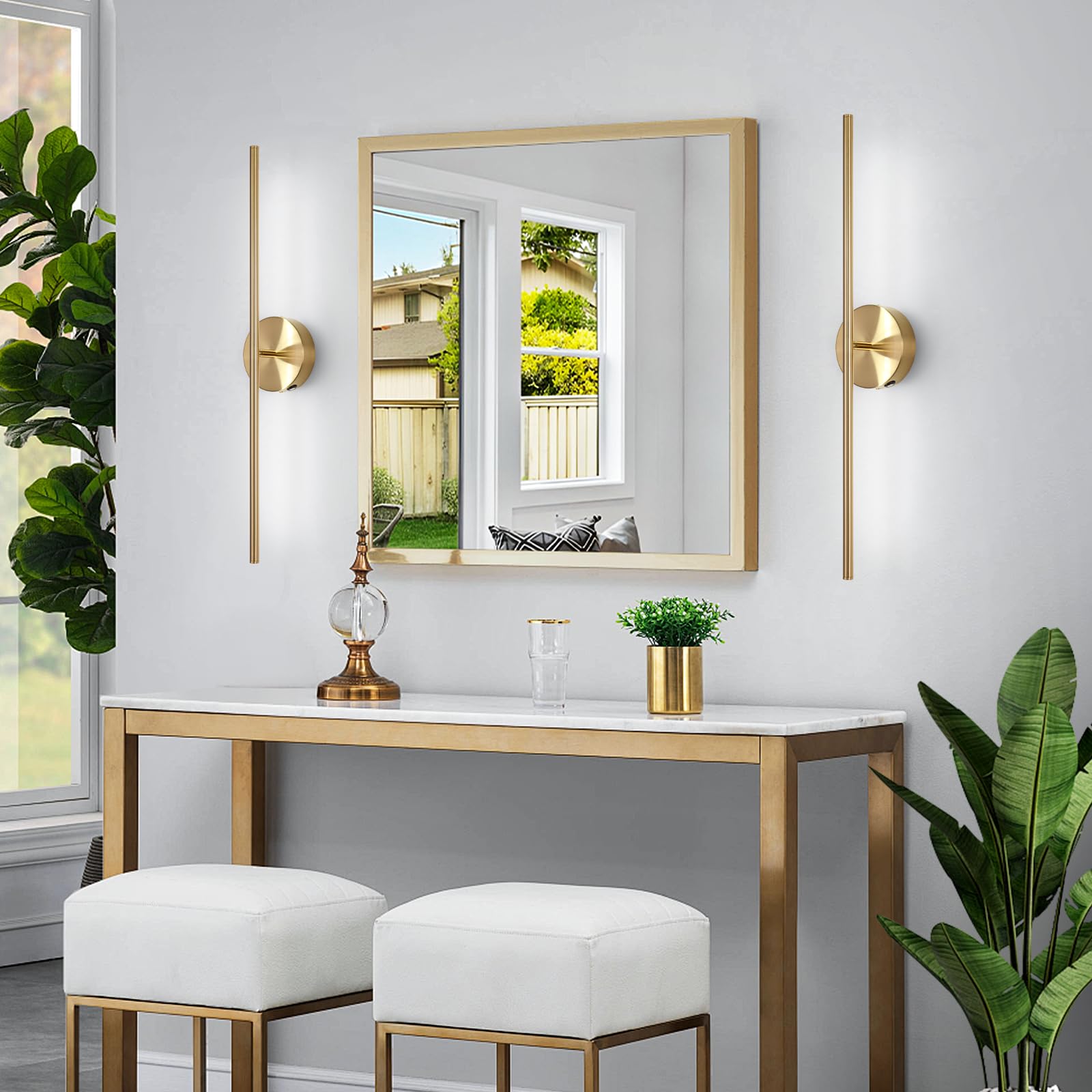Akku Wandleuchte mit Fernbedienung innen, USB-C 10000mAh Dimmbar Touch Kabellose Wandleuchten, Gold Wandleuchte ohne Stromanschluss, Geeignet für Wohnzimmer, Schlafzimmer 70CM 2-Stück