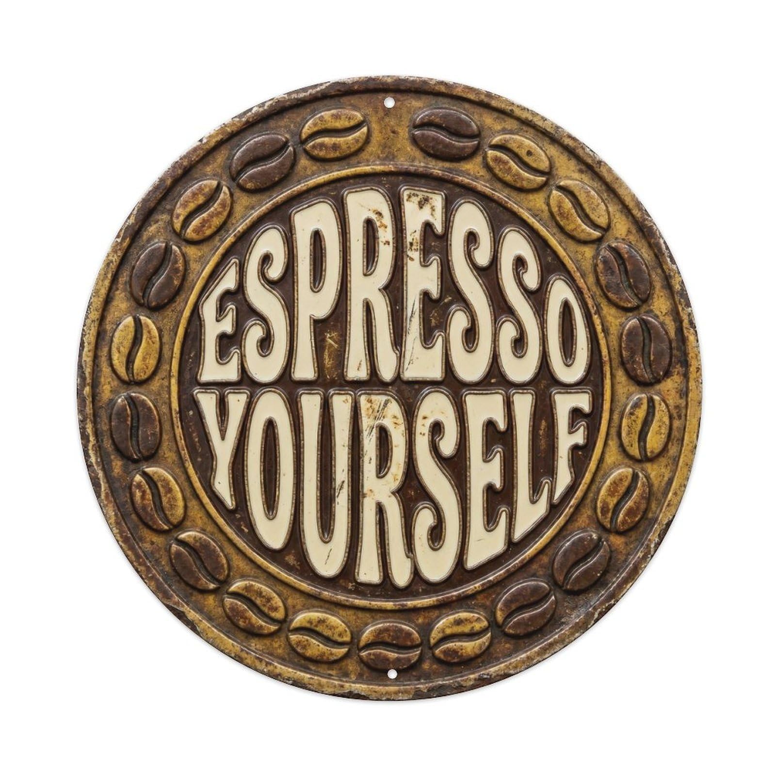 Cmhok Vintage Style Espresso Yourself Vintage Round Wall Decor Retro Coffee Slogans 2 Metal Tin Sign Plaque Wall Decor For Cafe, Club, Garden Round Metal Poster 8X8inch