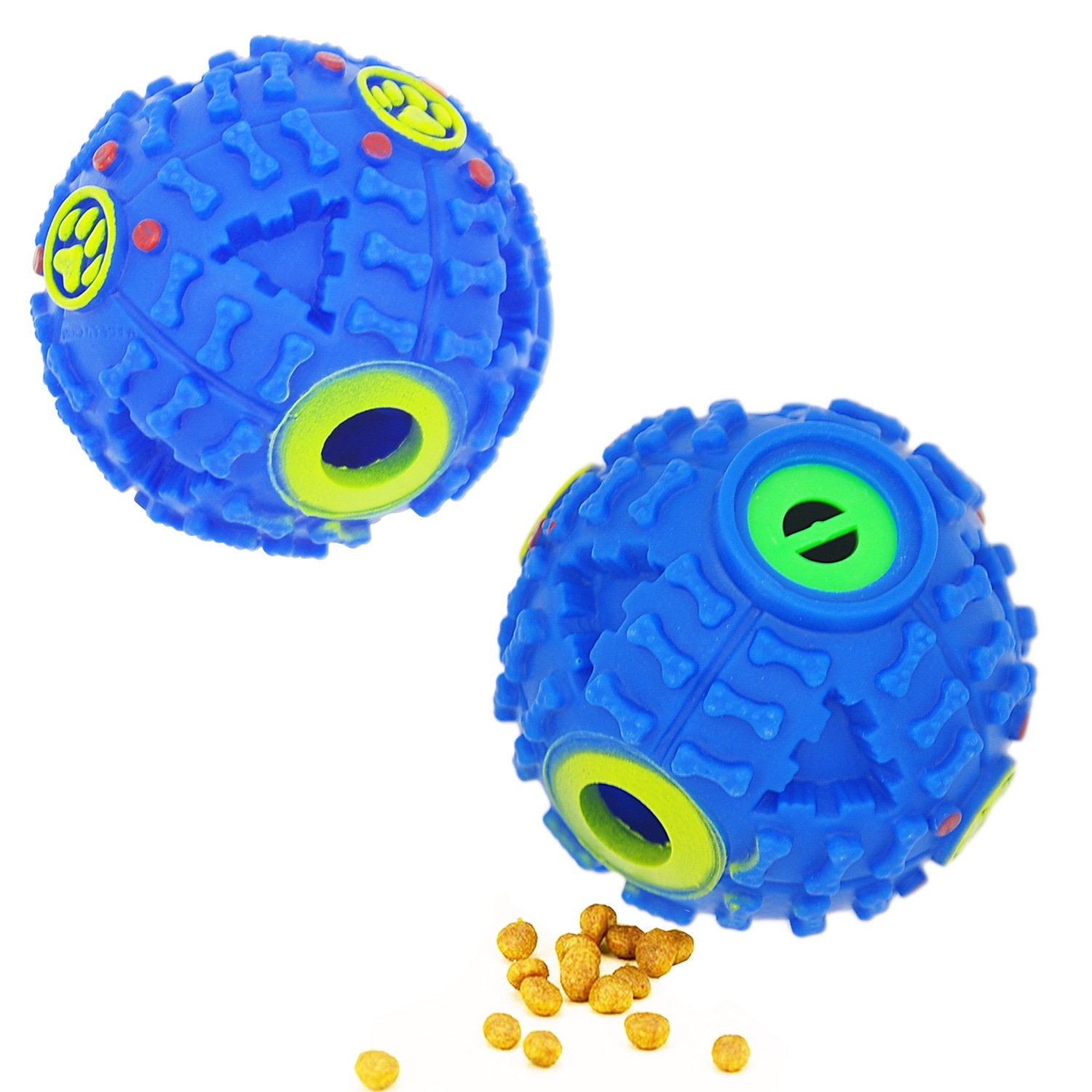 FineInno Dog Food Dispenser Slow Feeder Squeaky Interactive IQ Treat Ball Pressure Reducing Pet Toy for Small Dogs Puppy Tooth Cleaning Blue (NOT for Medium/Big Dogs) Blue US-M0012B-FBA