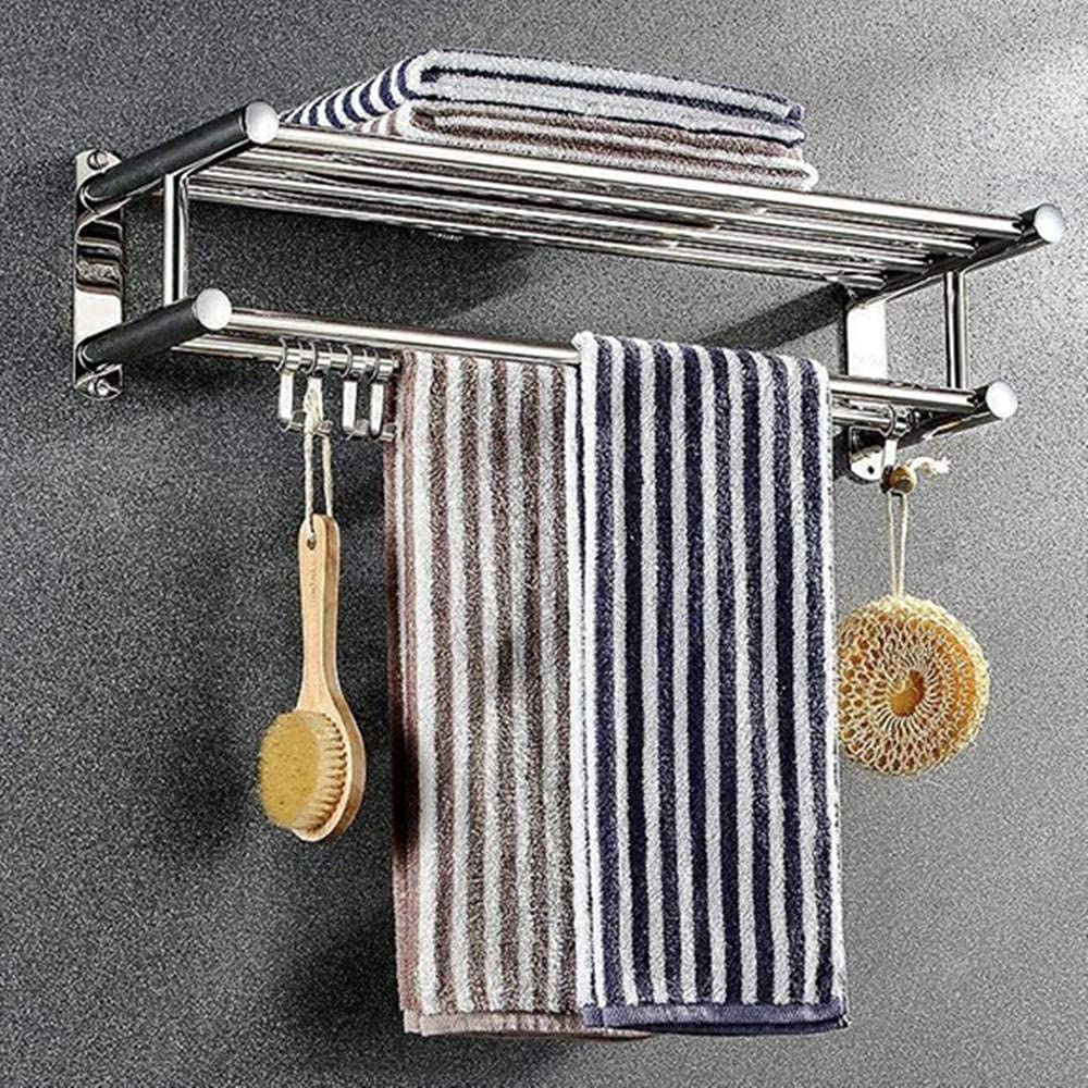 FGXHHS Towel Rack,Towel Rack Wall Mounted,Stainless Steel 304 Bathroom Shelf,Towel with Hooks,Shelf Barre,Hotel Style-TwoInstallationmethods-40CM (Punch Installation80cm)