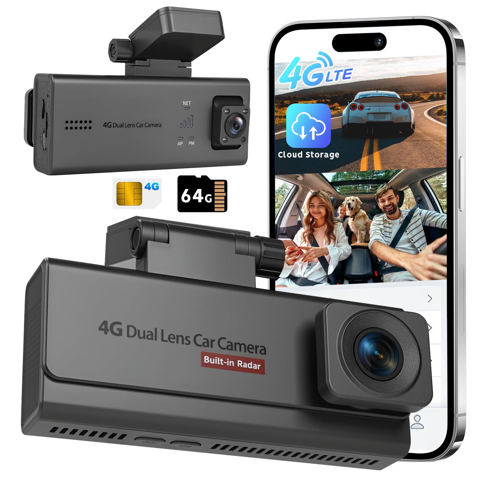 Photo 1 of 4G LTE Cellular Dash Camera for Cars, 4K Full HD Dual Dash Cam Front and Rear 170° Wide Angle, Anti Theft GPS Tracker, Night Vision, Real-time Alerts with 64GB Card, 24/7 Parking Mode