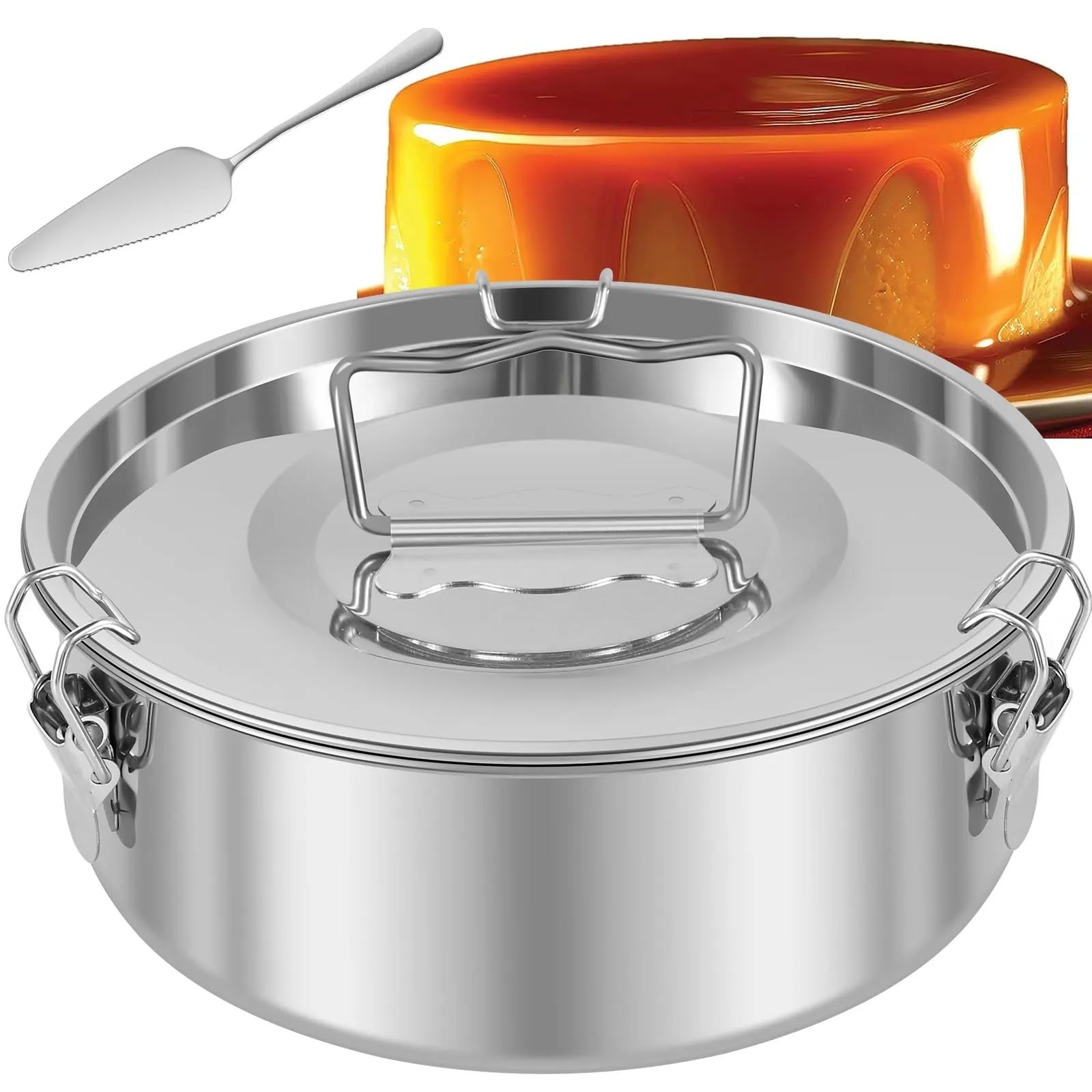 Molde redondo for flan de acero inoxidable de 1,5 cuartos | Molde for hornear pasteles, tartas de queso, pudines y postres.(19cm-1 set)