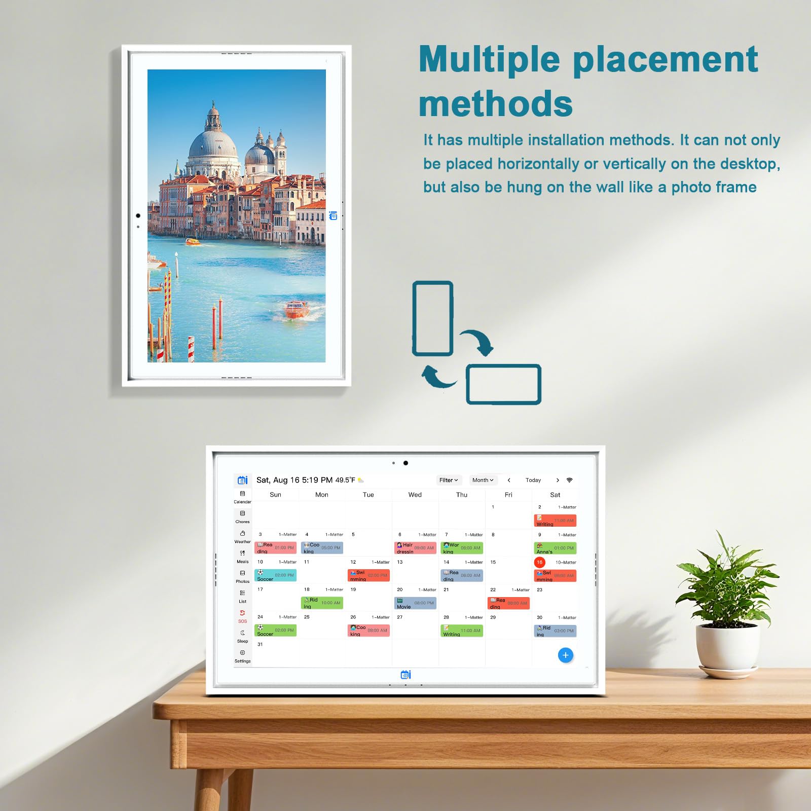 Digitaler Kalender, 39,6 cm (15,6 Zoll), 1080P Full HD, WLAN, interaktiver Touchscreen, intelligenter interaktiver Touchscreen, für Familienplanung und Essensplanung, 32 G KI-Fotorahmen-Funktion