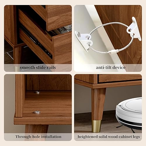 Miniatura 4 de Cómoda de 6 cajones, cómoda de mediados de siglo de 47 pulgadas de ancho, cómoda de madera para dormitorio con 6 cajones de almacenamiento para