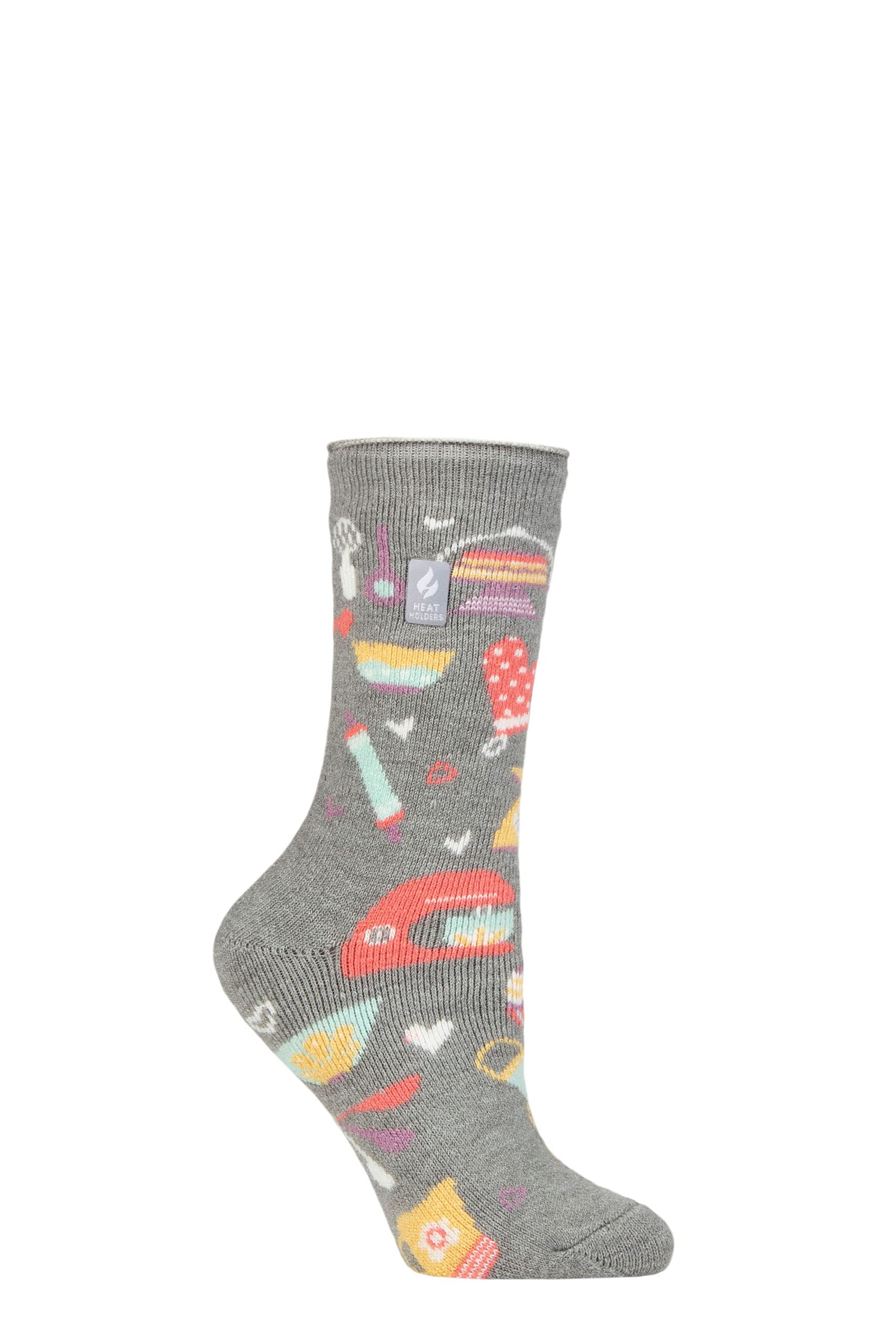 HEAT HOLDERS SOCKSHOP Ladies 1.6 TOG Lite Hobby Patterned Warm Cosy Soft Thermal Socks Pack of 1 Love to Bake Mid Grey 4-8