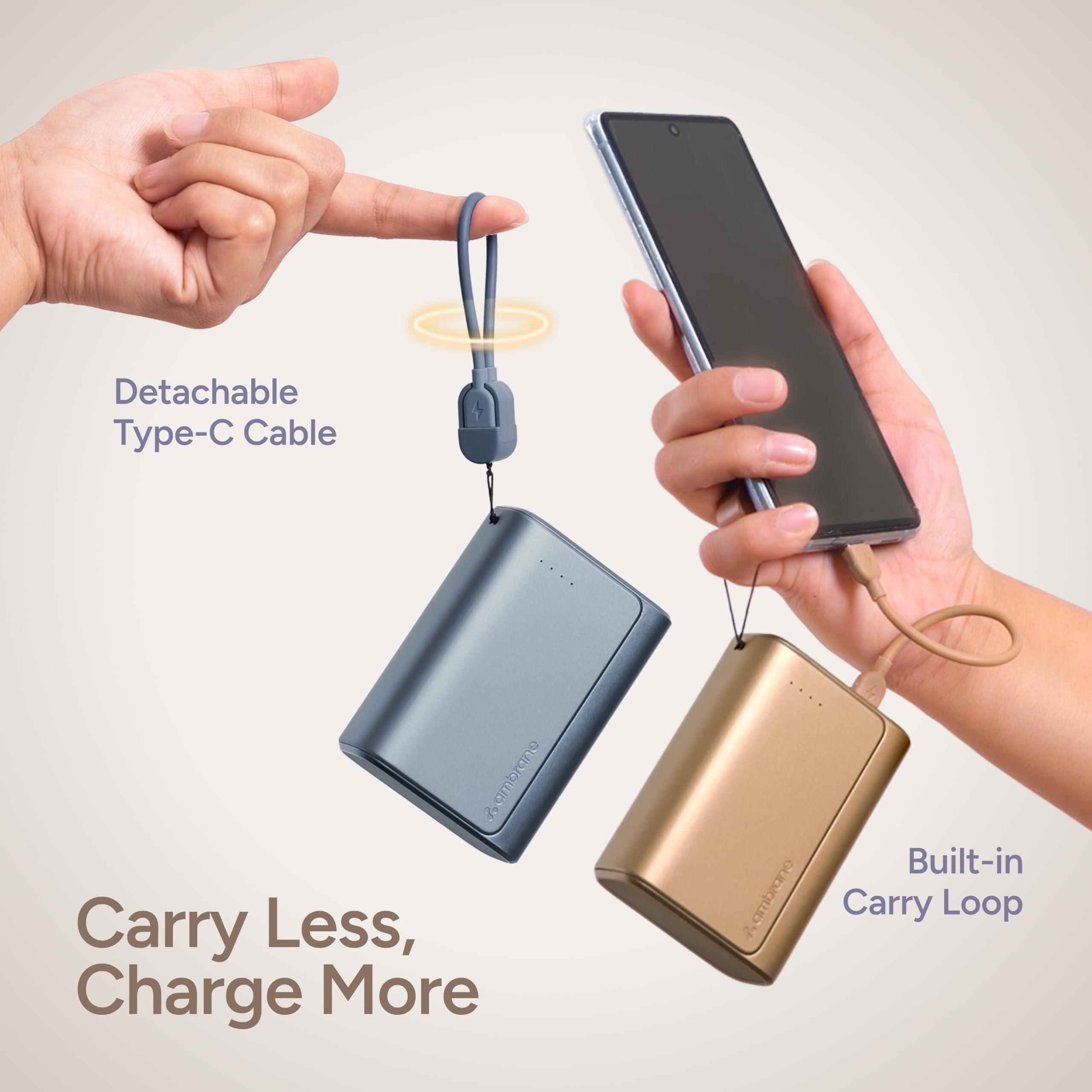 Ambrane 20000mAh 35W Fast Charging Small Pocket Size Powerbank, Hanging InBuilt Type C Cable, Type C PD & USB Output for iPhone, Android Mobiles & Other Devices (PowerMini 20, Black) 3