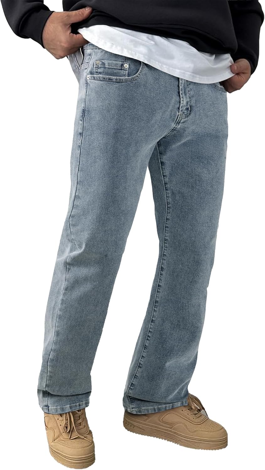 JMIERR Mens Jeans Regular Straight Fit Casual Stretch Denim Pants