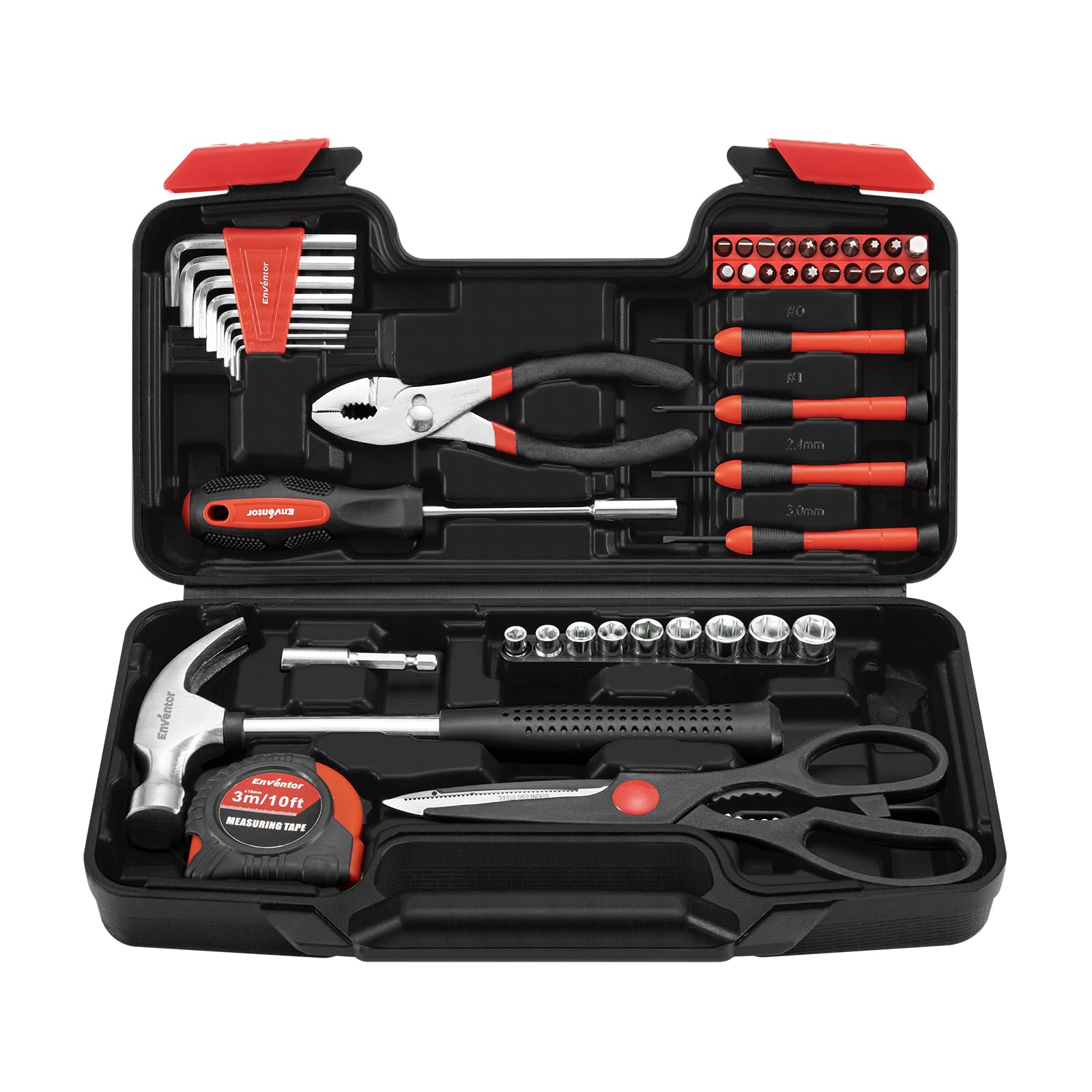 Enventor Caja Herramientas, 48 piezas para el hogar | kit básico de herramientas manuales con caja de almacenamiento para bricolaje