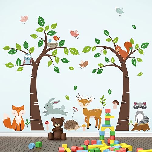 Miniatura 1 de decalmile Calcomanías de pared con diseño de animales, árboles, ciervo, zorro, búho, decoración de pared para dormitorio de niños, bebé, guardería