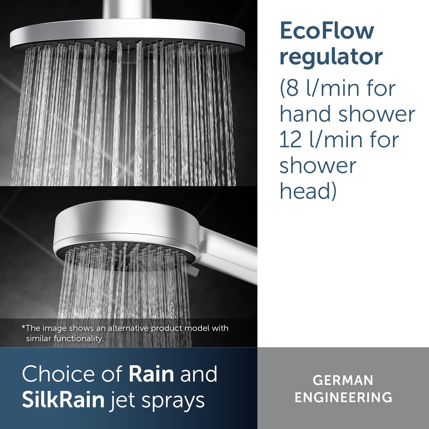 Ideal Standard Ceratherm Alu+ kolumna prysznicowa, wykonana w 100% z aluminium pochodzącego z recyklingu, prysznic oszczędzający wodę ze zmiennymi dyszami i ochroną przed oparzeniami - chrom (356 x