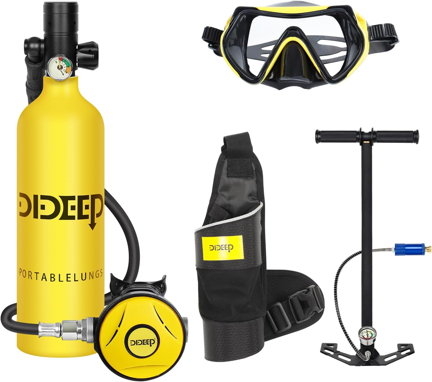 DIDEEP X4000Pro Scuba Tank 1L Capacity Mini Scuba Tank Support About 15-20 Minutes Underwater Breathing Portable Lung Tank Reusable for Emergency Rescue Underwater Exploration