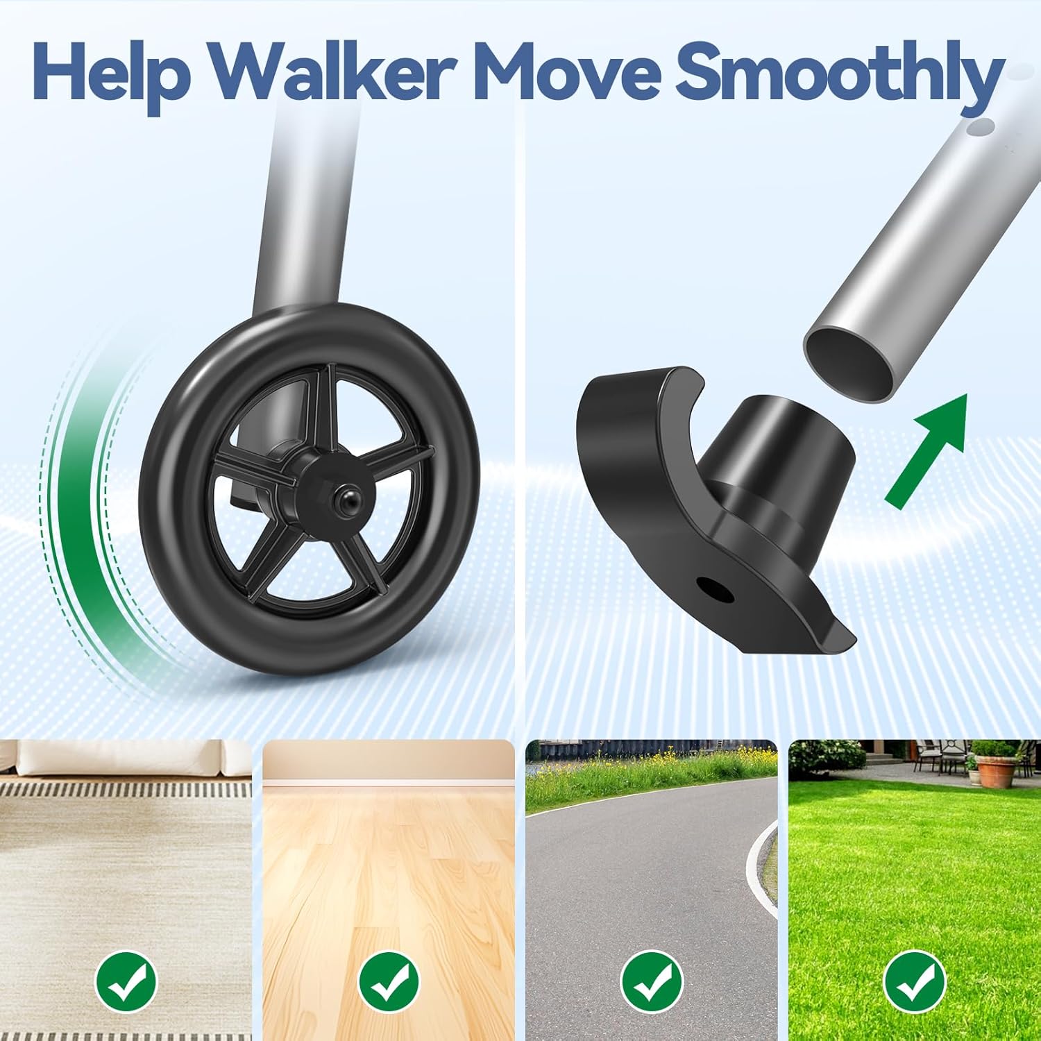 Folding Walker with Basket and Glide Skis, 5 Wheels Lightweight Walkers for Seniors and Adults, Supports Up to 350 Pounds, Adjustable Height, Compact Standard Walker