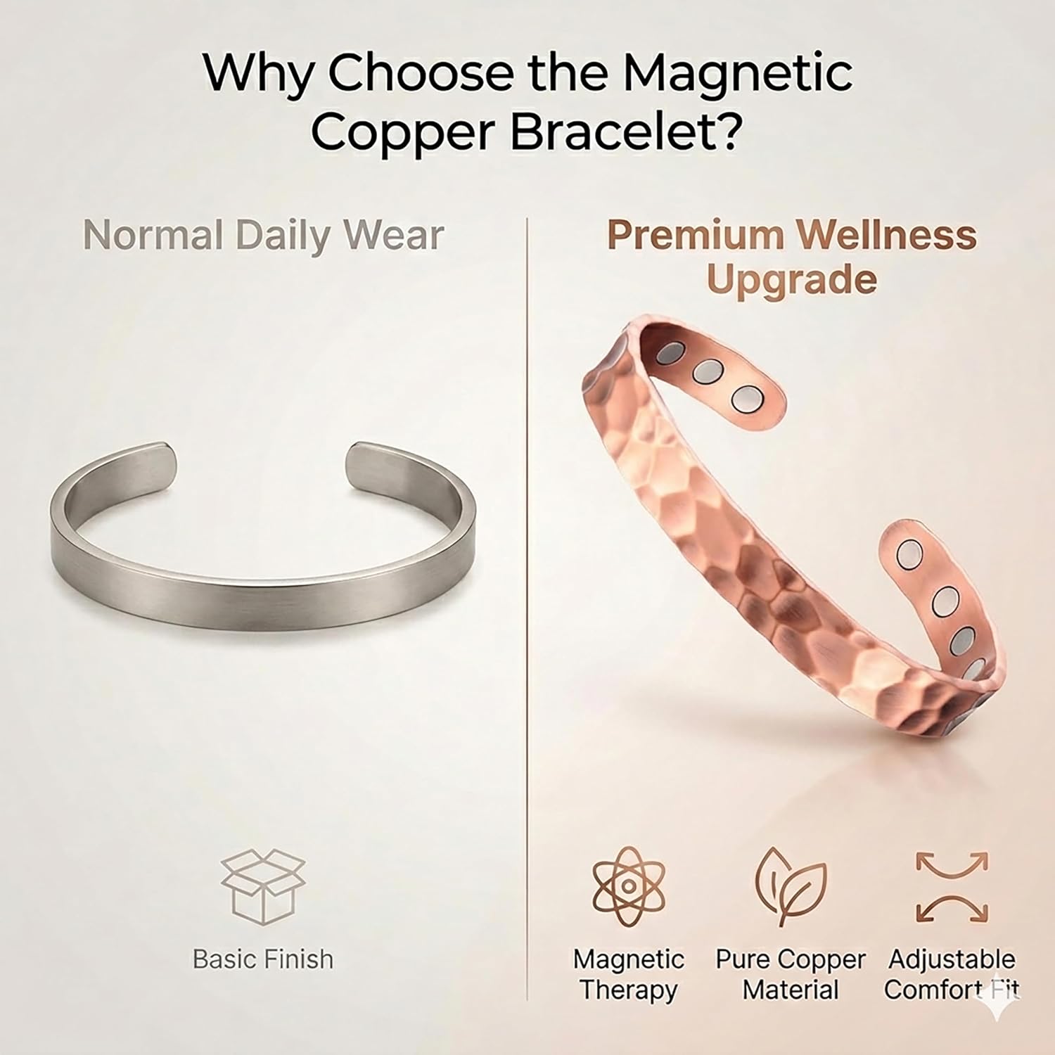 99.9% Pure Solid Copper Bracelet for Men & Women - Adjustable Cuff Bangle - Handcrafted Vintage Style Jewelry Gift