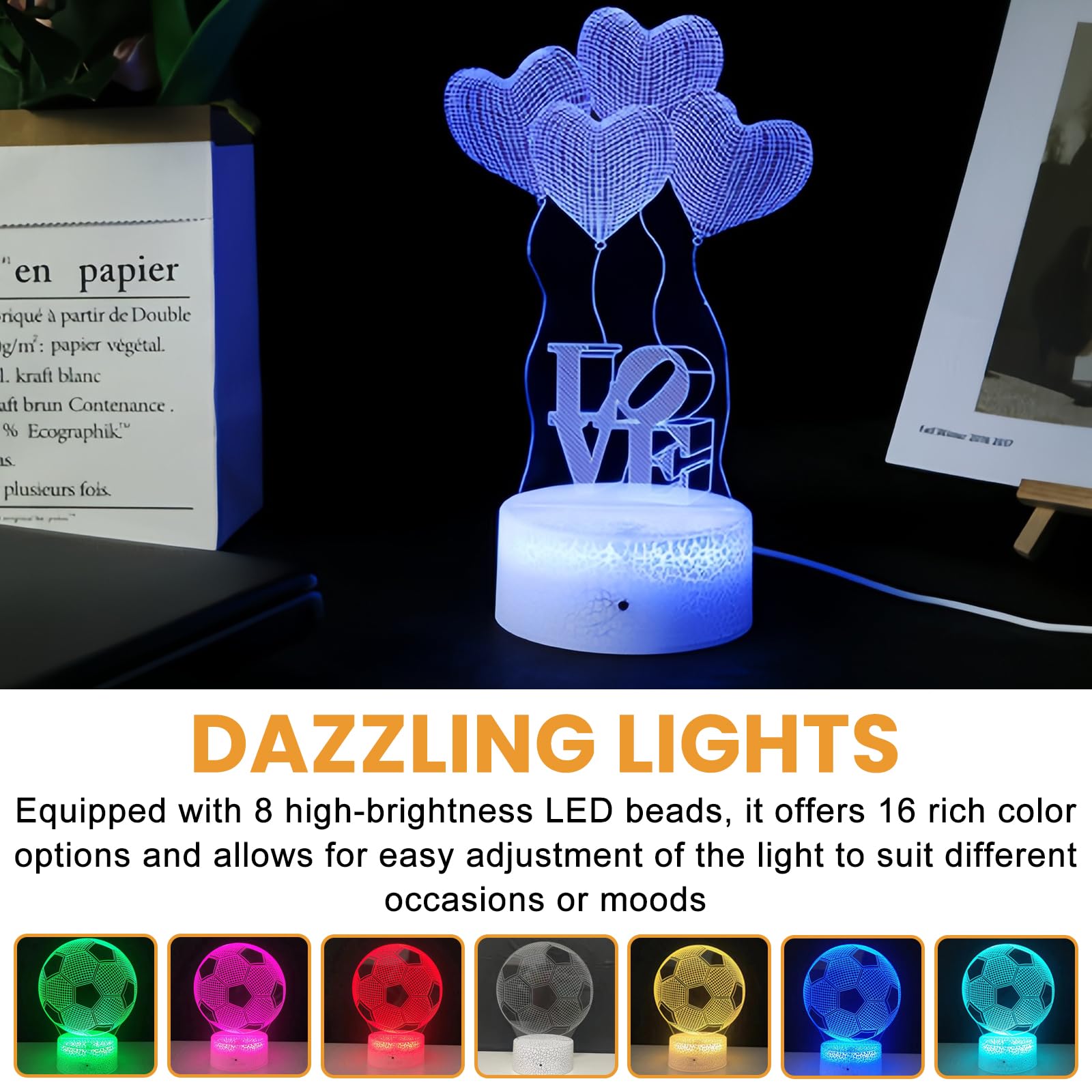 Lot De 2 Lampes Veilleuses 3D Illusion LED Avec Télécommande - 16 Couleurs, Intensité Réglable, USB, Déco Enfant & Chambre