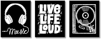 Brooke & Vine Hip Hop 90s Music Posters Wall Art Prints UNFRAMED 8 x 10 Vintage Vinyl Retro Color Block Bathroom Wall Decor, Restroom, Bedroom, Dorm, Posters Live Life Loud - Black and White