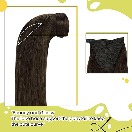 Miniatura 7 de RUNATURE Extensiones de cabello humano lacio marrón con cola de caballo de 12 pulgadas, 2.47 oz (70 g), extensiones de cabello humano corto con