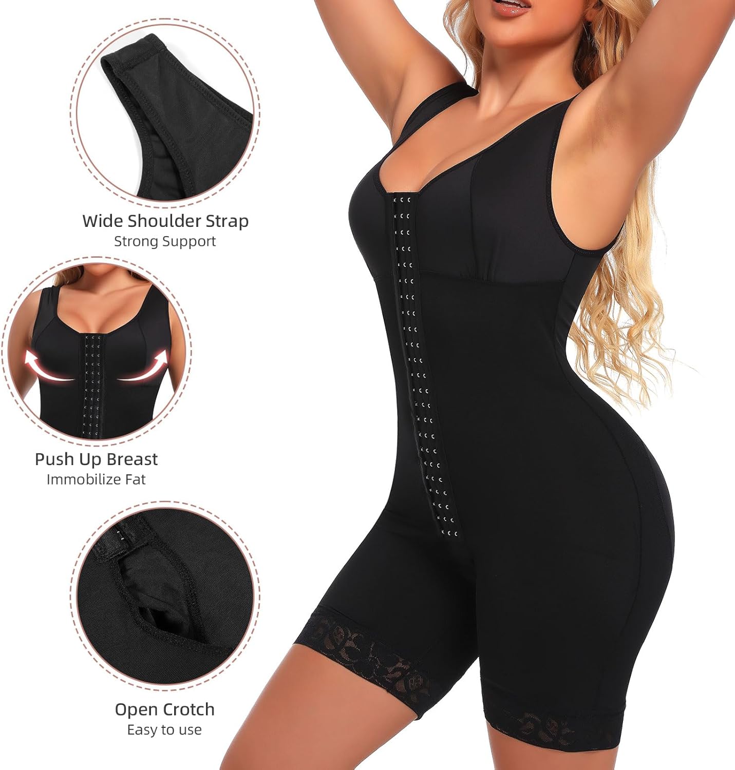 woahee Fajas Colombianas Shapewear for Women Full Faja Body Shaper Tummy Control Compression Garments Black, SW05 - Image 4