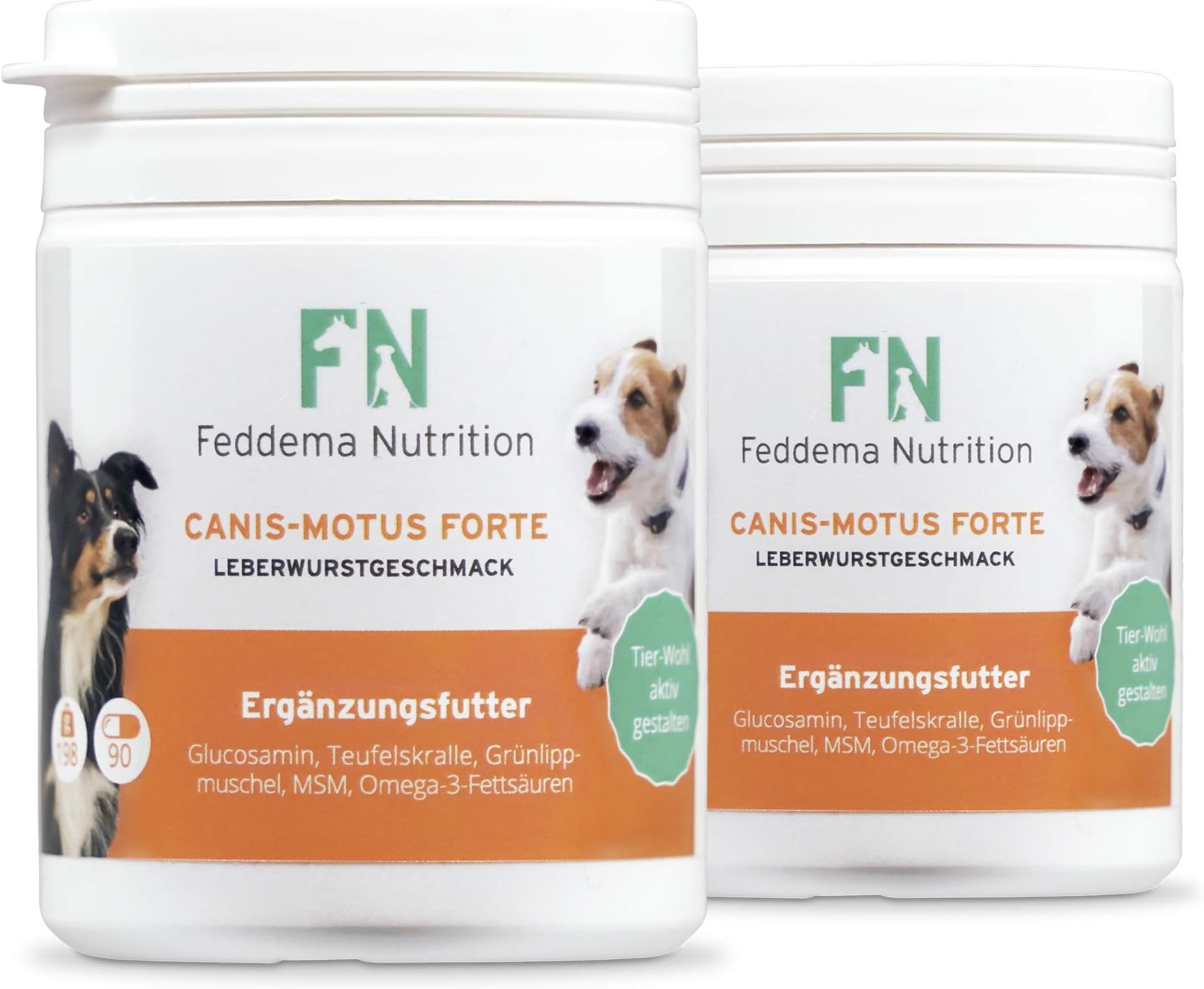 Feddema Canis-Motus Forte Liver Sausage 1512mg / Tbl Glucosaminsulfat Joint Food Supplement For Dogs With Devil's Claw Omega 3, Msm Green Lipped Mussels I 90 Tabs Pro Package - 2er Pack
