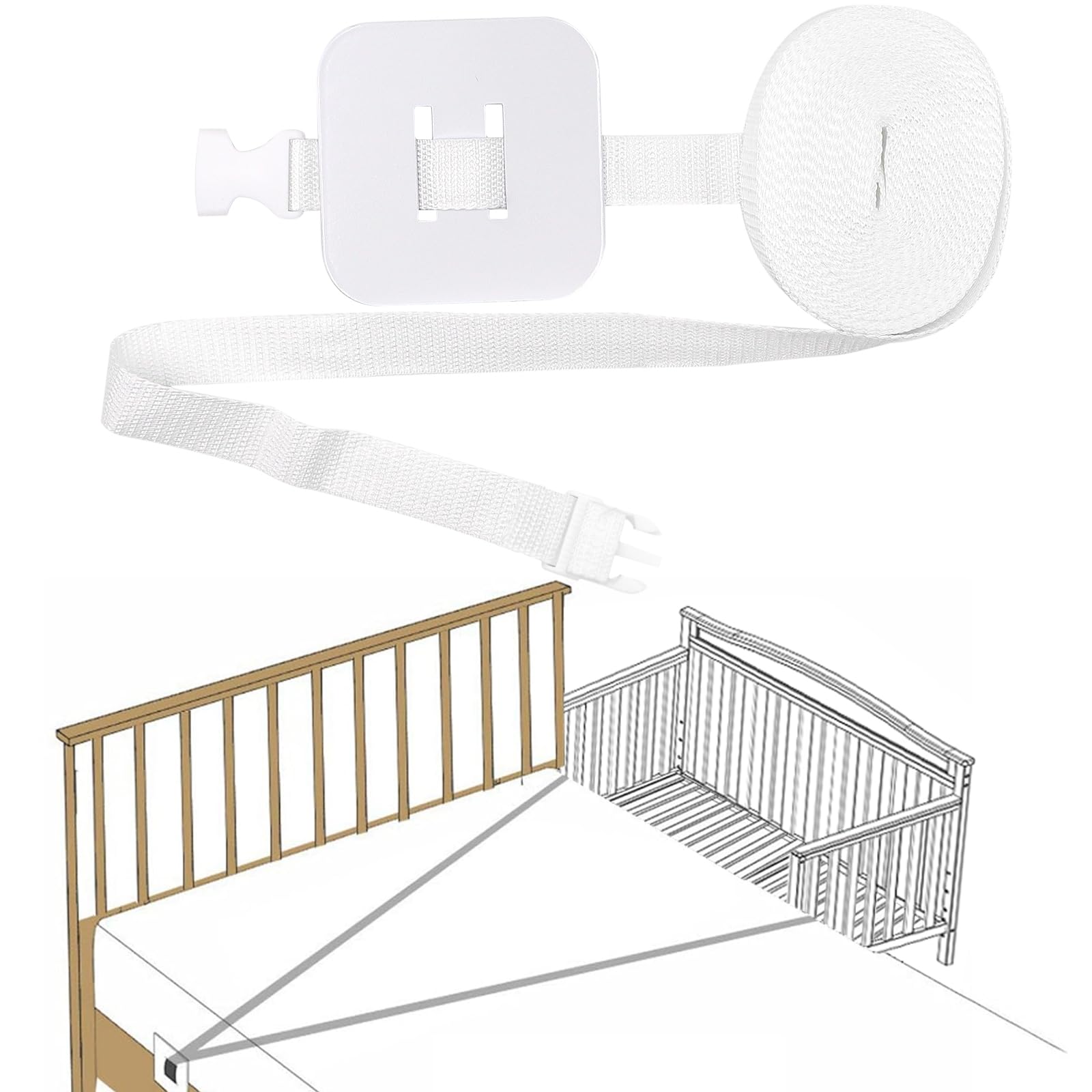 BEASAFY 8m Gurt für Babybett, Beistellbetten-Gurt, Fester Gurt für Kinderbett, Beistellbett Gurt, Seitenbettgurt, Gurt für Boxspringbetten Kann an Das Erwachsenenbett Angedockt Werden (Weiß)