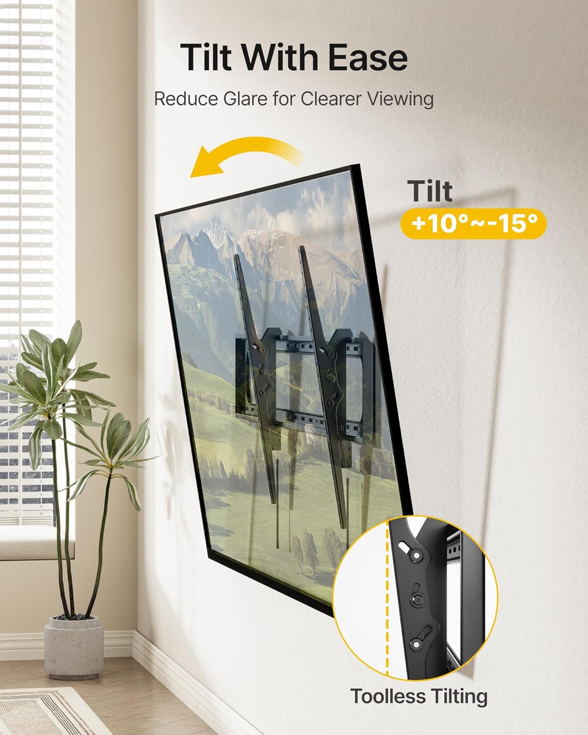 monTEK Heavy Duty Tilting TV Wall Mount for 60–120” Large TVs up to 300 lbs, 4X Safety Tested, 10° Tilt for Glare-Free Viewing, Low Profile Slim Bracket, Max VESA 900x600, Fits 16”/18”/24” Studs