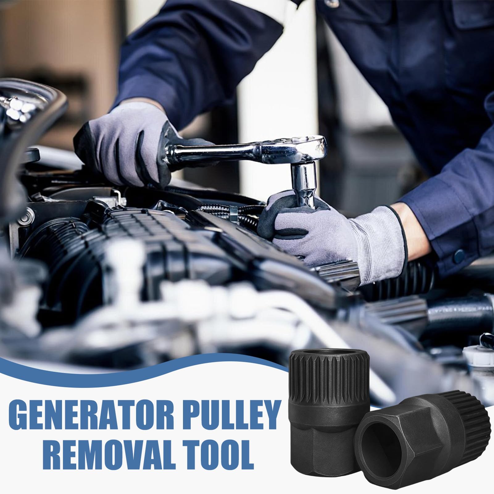 Generador Polea Desmontaje, 2 unids Herramientas de Desmontaje Polea Alternador, 33 Spline Desmontaje Rueda Libre Alternador, para el Embrague del Alternador para el Coche — view 6