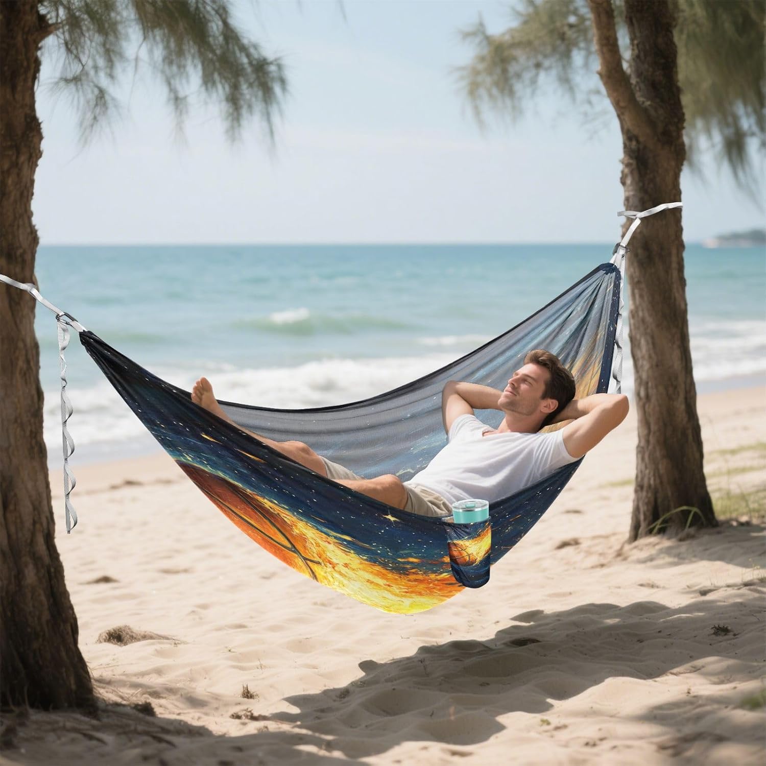ALAZA Basketball Starry Sky Camping Hammocks Single or 2 Person 500 lbs Portable Parachute Travel Hammock w/Tree Straps for Hiking Backpacking Indoor Outdoor