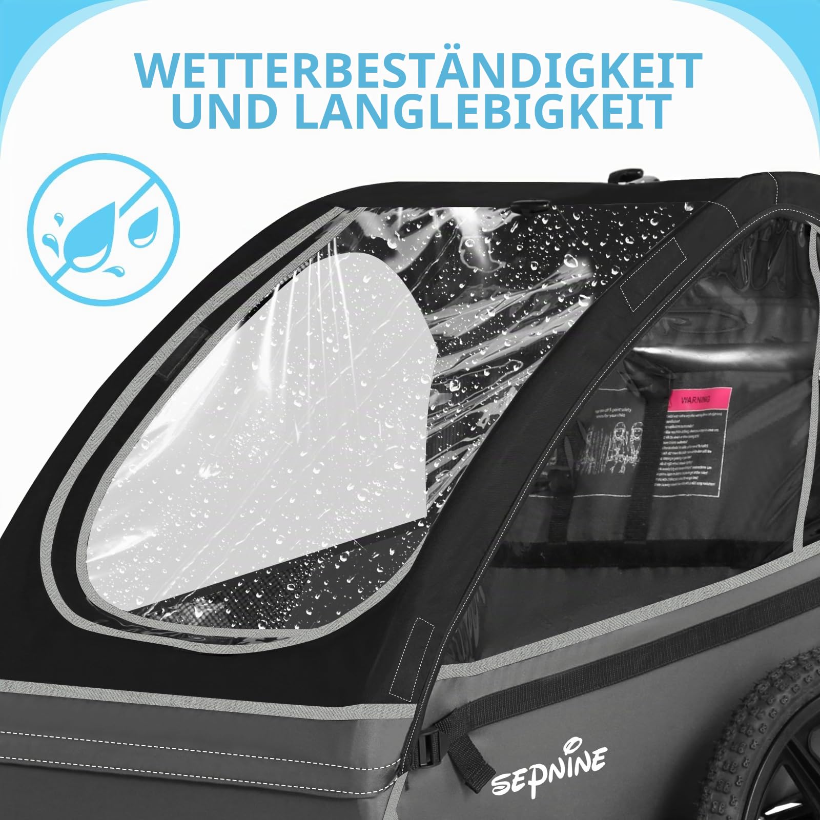 Sepnine Kinder-Fahrradanhänger, geeignet für 1 bis 2 Kinder, ab 12 Monaten, Schnellbefestigung am Fahrrad, faltbar, mit 5-Punkt-Gurt und Aufbewahrungstaschen