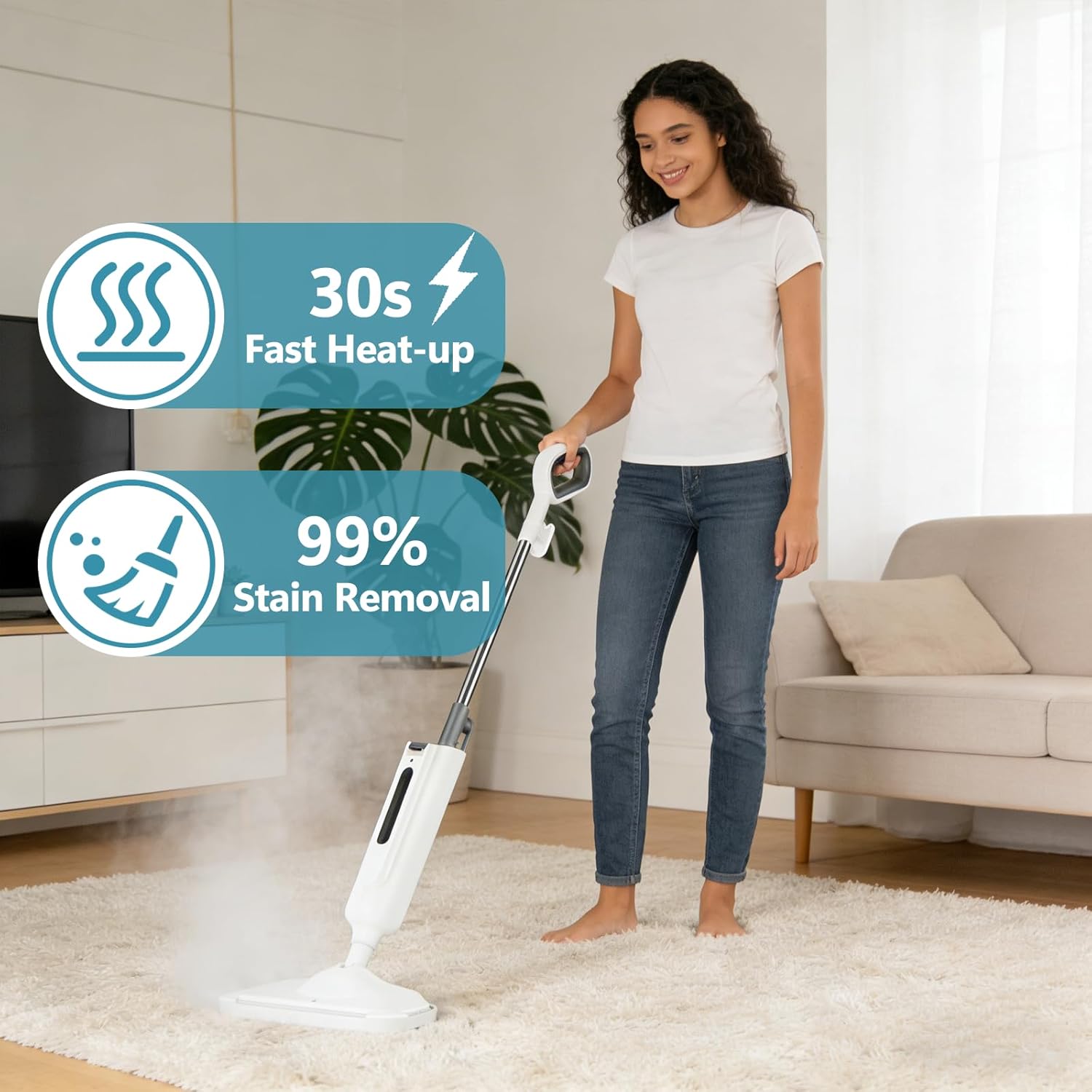 Simple Deluxe Steam Mop for Floor Cleaning, Lightweight Floor Steamer Cleaner Mop - Ideal for Hardwood/Tile/Laminate Floors Carpet, 2 Washable Pad, White and Gray