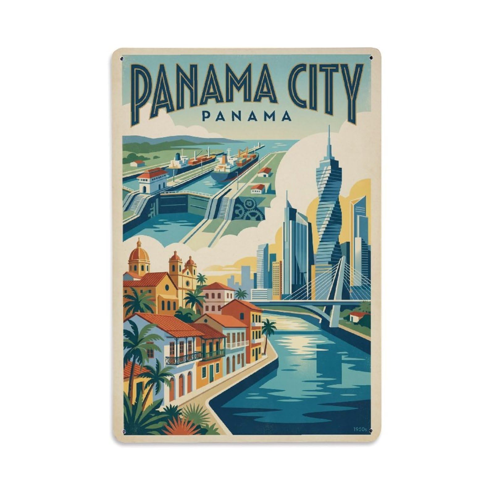 Vintage Travel Panama Panama City Metal Tin Sign