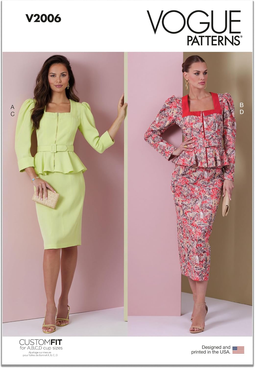 Vogue Misses' Two-Piece Dress Sewing Pattern Packet, Design Code V2006, Sizes 18-20-22-24-26, Multicolor