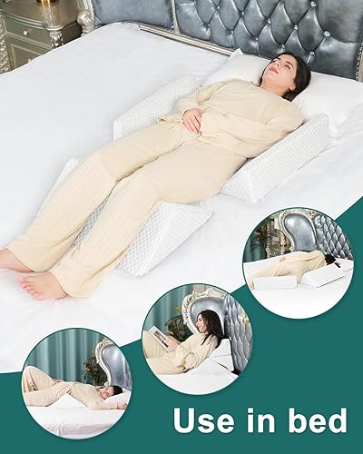Miniatura 4 de Cuñas de espuma para posicionamiento en la cama  Almohadas de cuña 3 en 1 en forma de R para personas mayores, adultos, pacientes postrados en cama