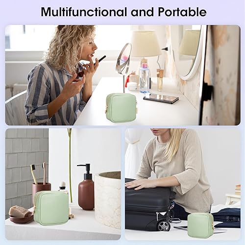 Miniatura 6 de Wandering Nature Pequeña bolsa de maquillaje para bolso, bolsa de cosméticos con cremallera para mujer, bolsa de viaje de cuero vegano ecológico,
