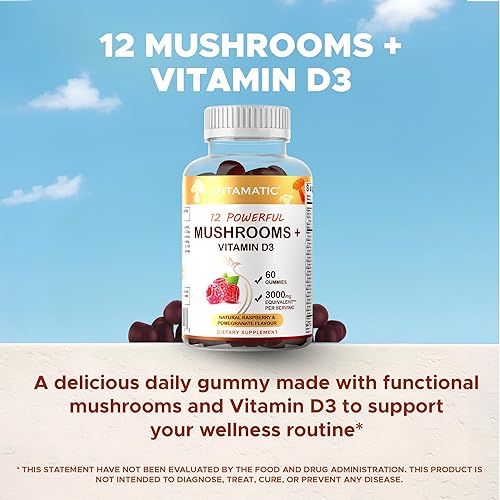 Miniatura 6 de Vitamatic Complejo de hongos con D3, 60 gomitas a base de pectina, equivalente de 3000 mg por porción, (paquete de 2)