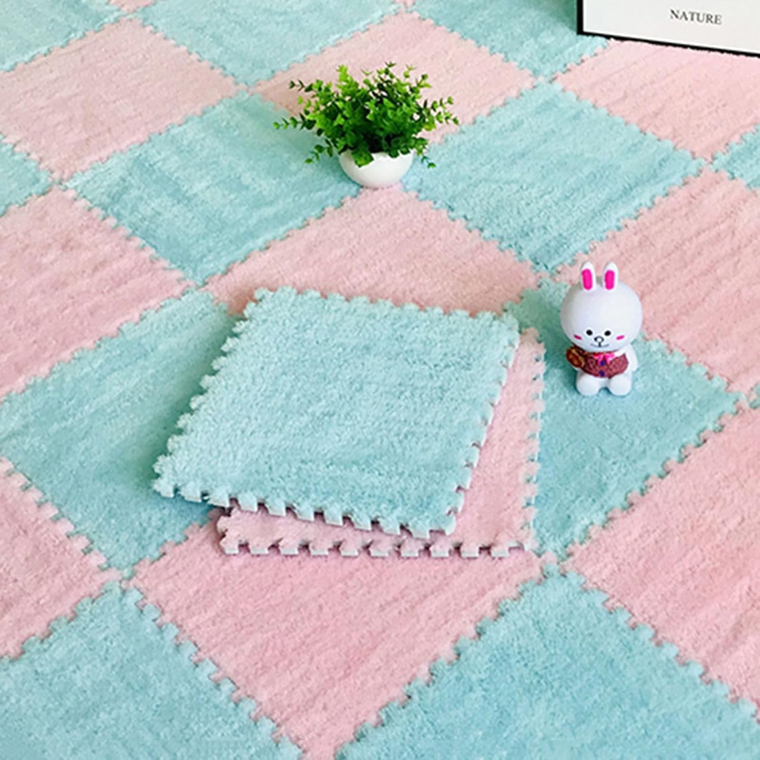 Tapis en Mousse P emboîtable en 15 pièces - Tapis Puzzle Doux et Moelleux 30 x 30 cm - Bleu Clair, antidérapant, idéal pour Les salles de Jeux et Les Chambres d'enfants