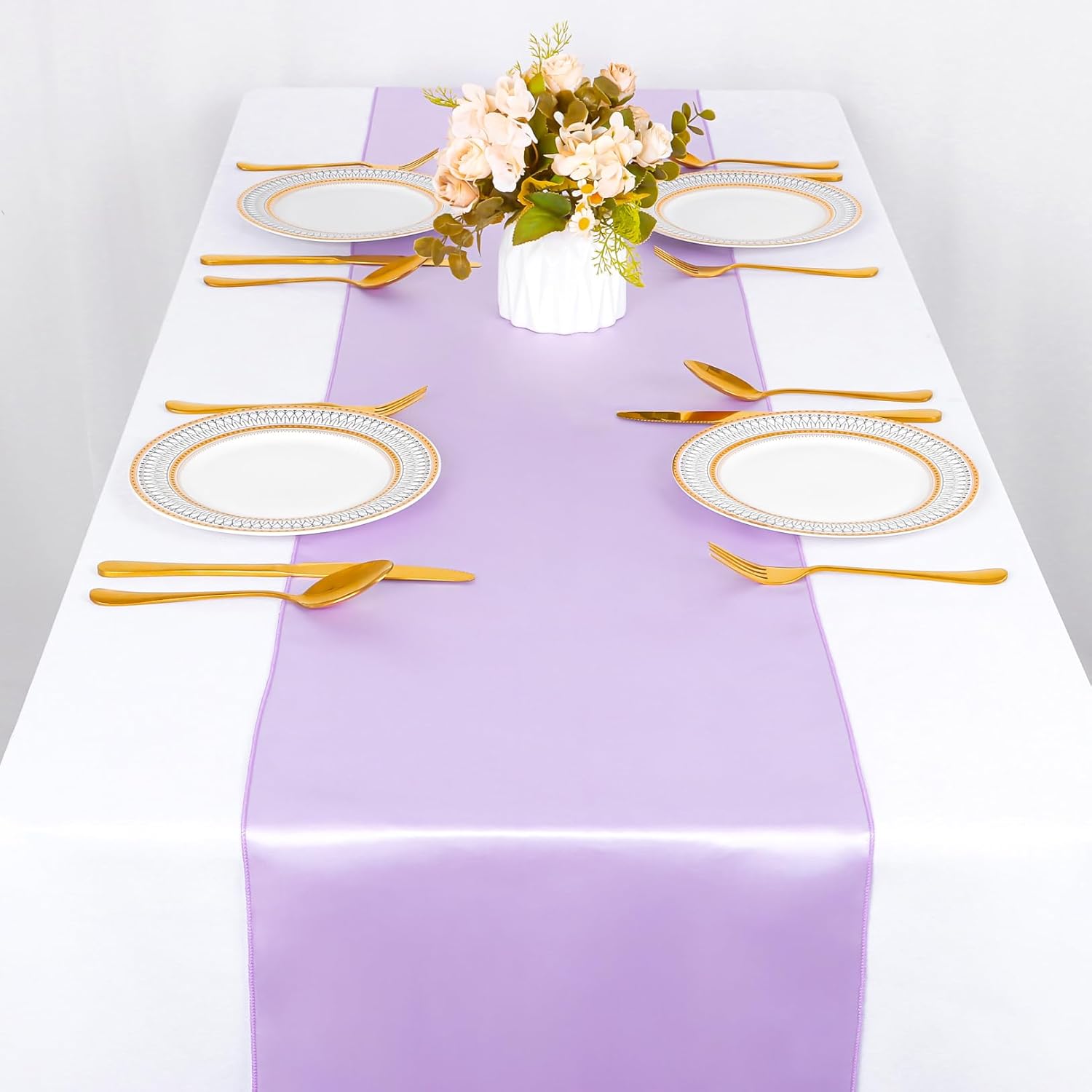 ShinyBeauty Light Purple Table Runner 10 Pack 12X108-Inch Birthday Runners Lavender Satin Table Runner Wedding Party Decorations Satin Table Runners 108 Inches Long Soft Silk Table Runner