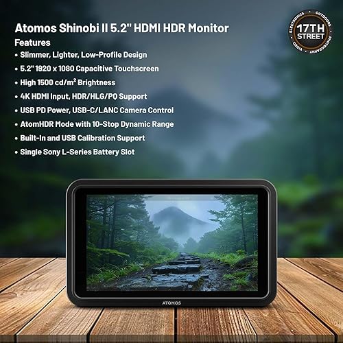 Miniatura 3 de Atomos Shinobi II - Monitor de cámara HDMI de 5.2" con pantalla táctil HDR | Monitor ligero para fotografía con batería, cargador y montaje de