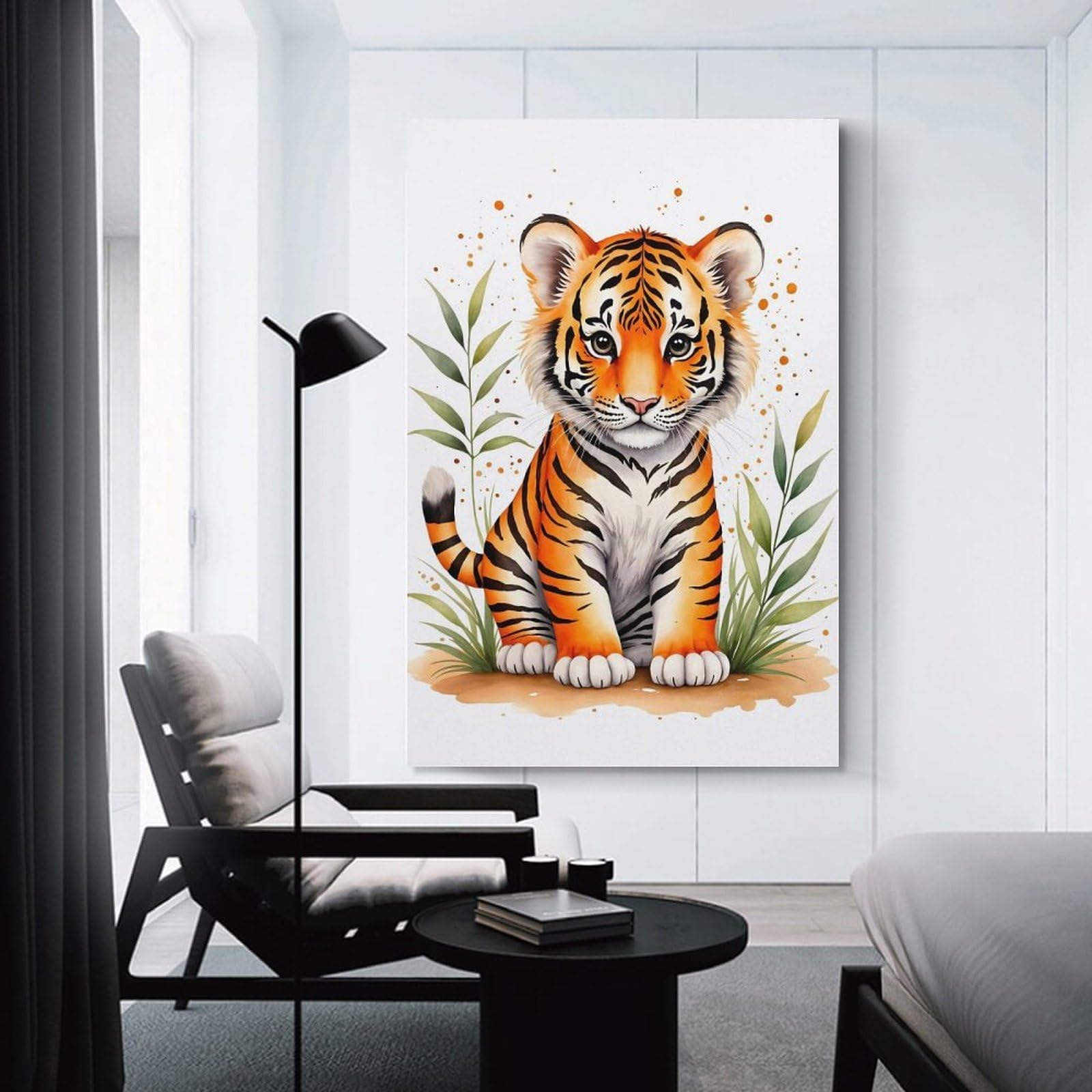 Junmoney Unframe-Style-21 Canvas Art Print Cute Tiger Watercolor, 24X36inch(60X90cm), For Contemporary Homes, Apartments Or Offices, Decorative Canvas Decor For Home Updates