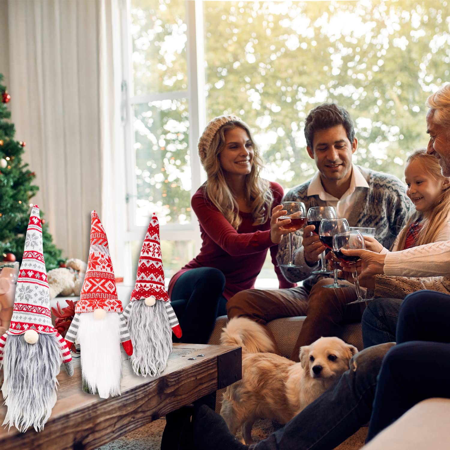 Cubierta para botella de vino de gnomos de Navidad, 4 piezas, cubierta de botella de vino de Navidad, cubierta de botella de vino de felpa de Papá Noel, bolsas decorativas para bodas, 6