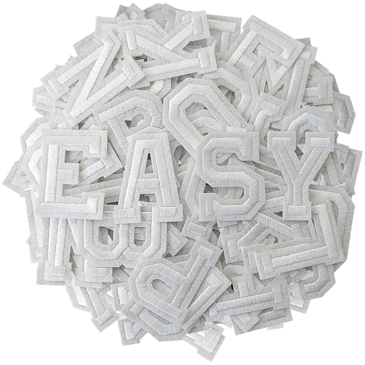 ZESION Iron on Letter 104Pcs Alphabet A to Z Patches with Ironed Adhesive, Decorate Repair Patches for Jackets Shirts Hats Bags Jeans/White