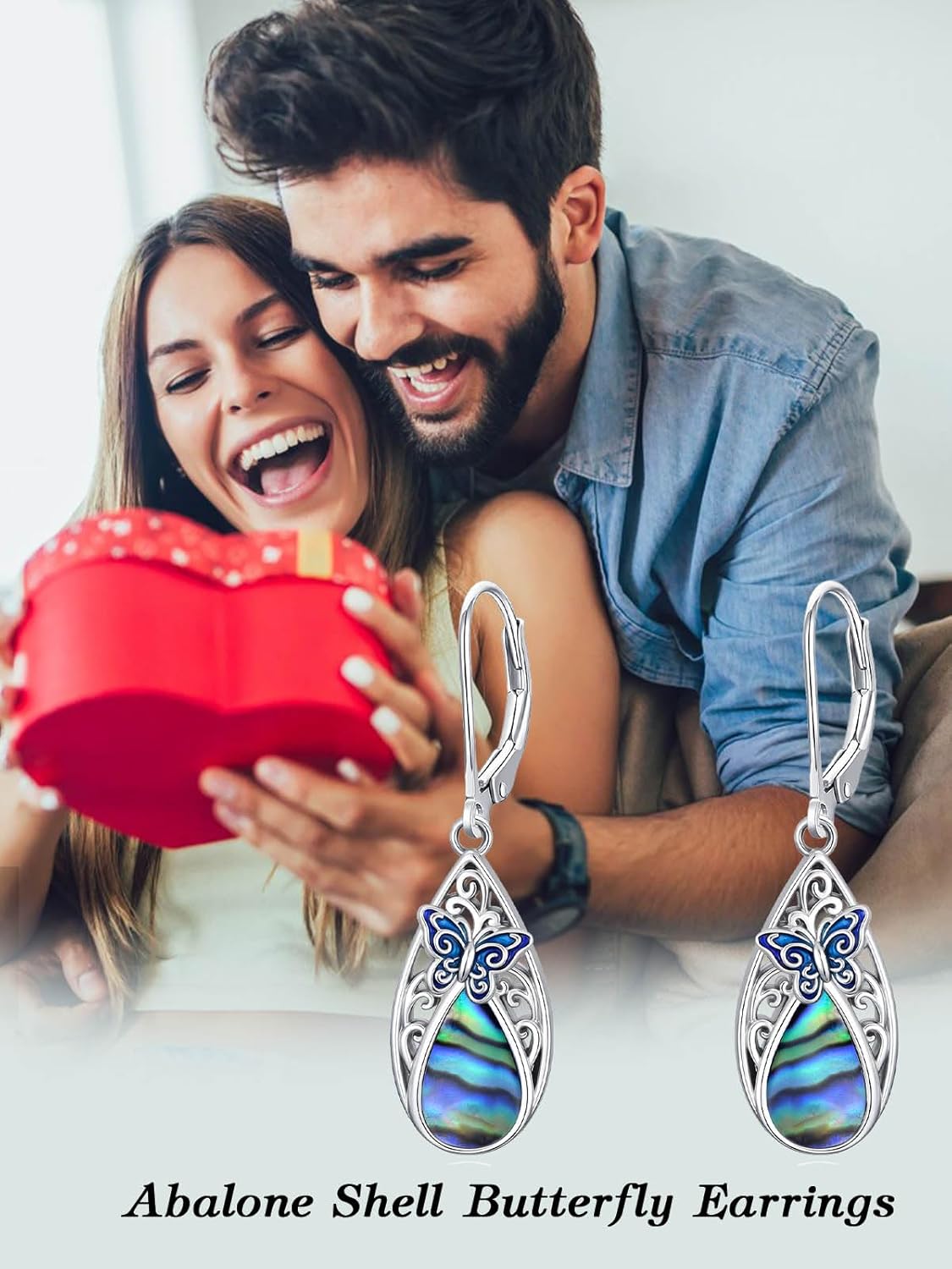 WINNICACA Filigree Abalone Shell Teardrop Earrings for Women 925 Sterling Silver Leverback Dangle Drop Earrings for Her Anniversary Birthday Valentines Day Gifts - Image 2