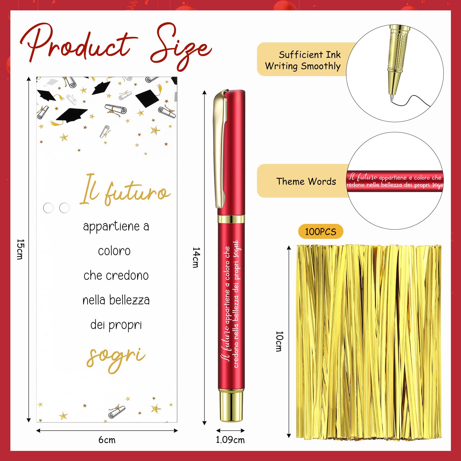 Clabby Set Regali di Laurea Donna Regalo Motivazionale Addio per Studentesse Amico Include 24 Penne a Sfera Ispiratore e Biglietti Auguri 100 Fascette Torsione per Insegnanti Festa di Classe Natale