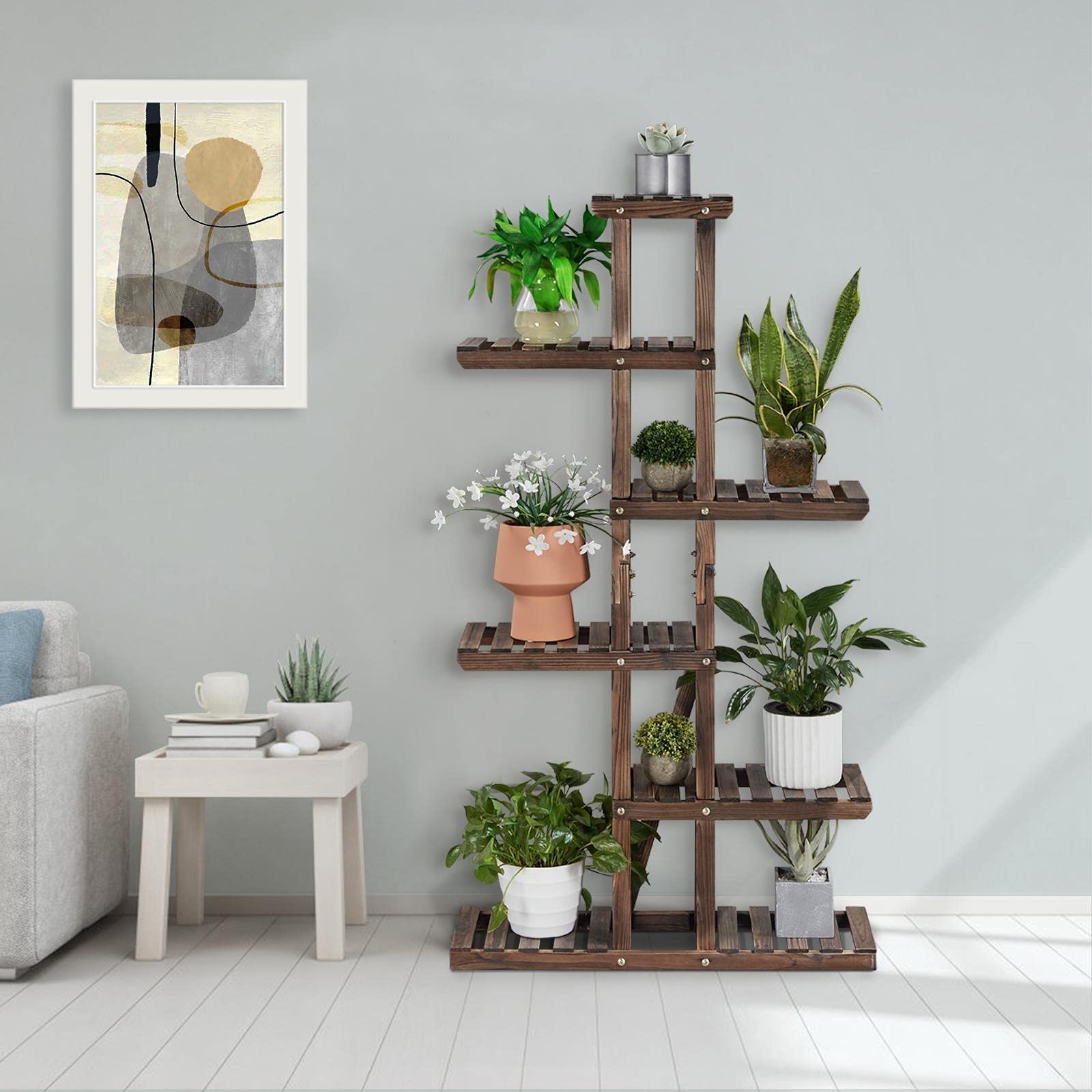 Yaheetech Scaffale per Piante da Esterno Porta Vasi Fiori Fioriere in Legno Interno Balcone 75 x 26 x 140 cm