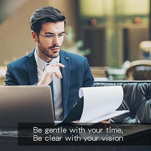 Miniatura 2 de Missfive Paquete de 2 lentes de lectura bifocales de alta calidad para hombre, bloqueo de luz azul, marco de metal para lectura frente a la